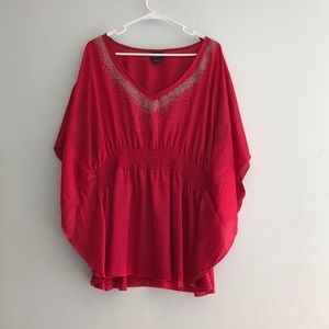 Red Bedazzled V-Neck Top